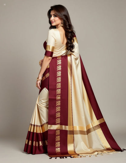 Tussar & Saliyum Soft Cotton Silk Emerald Bloom Saree For Women