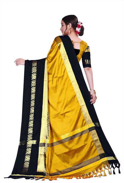 Gold & Black  Soft Cotton Silk Sunburst & Shadow Saree For Women