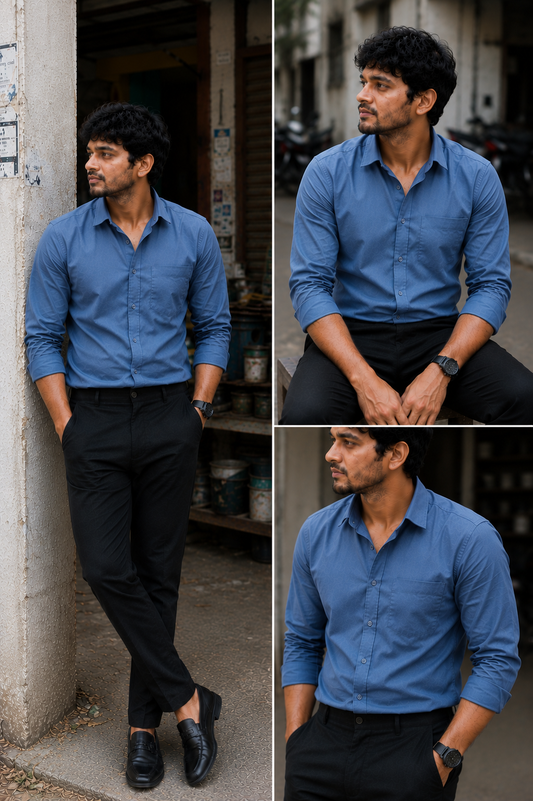 Tandy  Royal Blue Shirt & Black Pant Combo | Set of 2