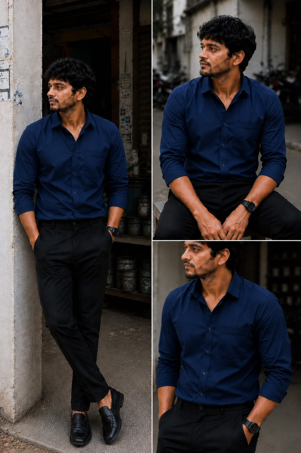 Tandy Navy Blue Shirt & Black Pant Combo | Set of 2
