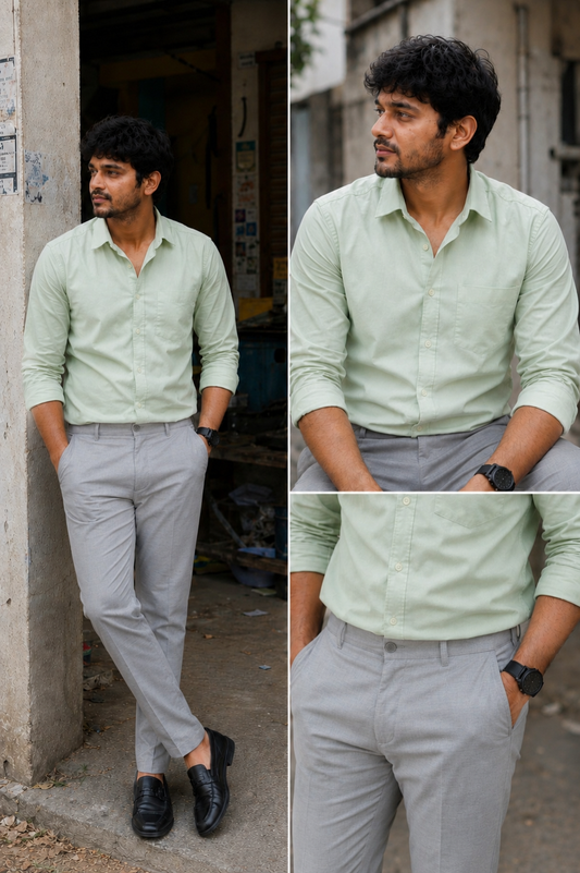 Tandy Pista Green Shirt & Lite Grey Pant Combo | Set of 2