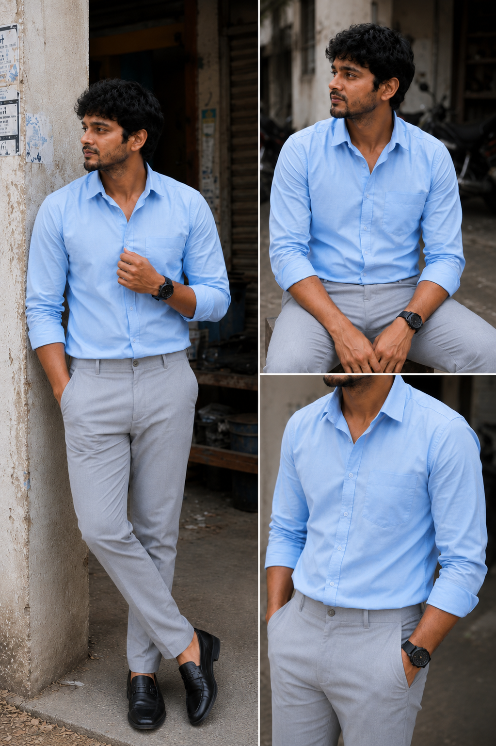 Tendy Sky Blue Shirt & Lite Grey Pant Combo | Set of 2
