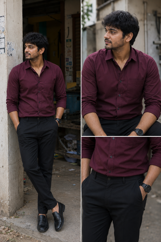 Tandy Maroon Shirt & Black Pant Combo | Set of 2