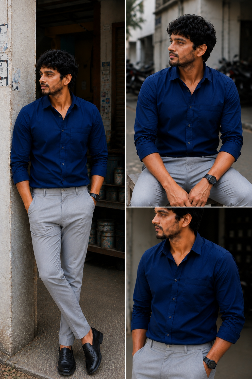 Tandy Navy Blue Shirt & Lite Grey Pant Combo | Set of 2