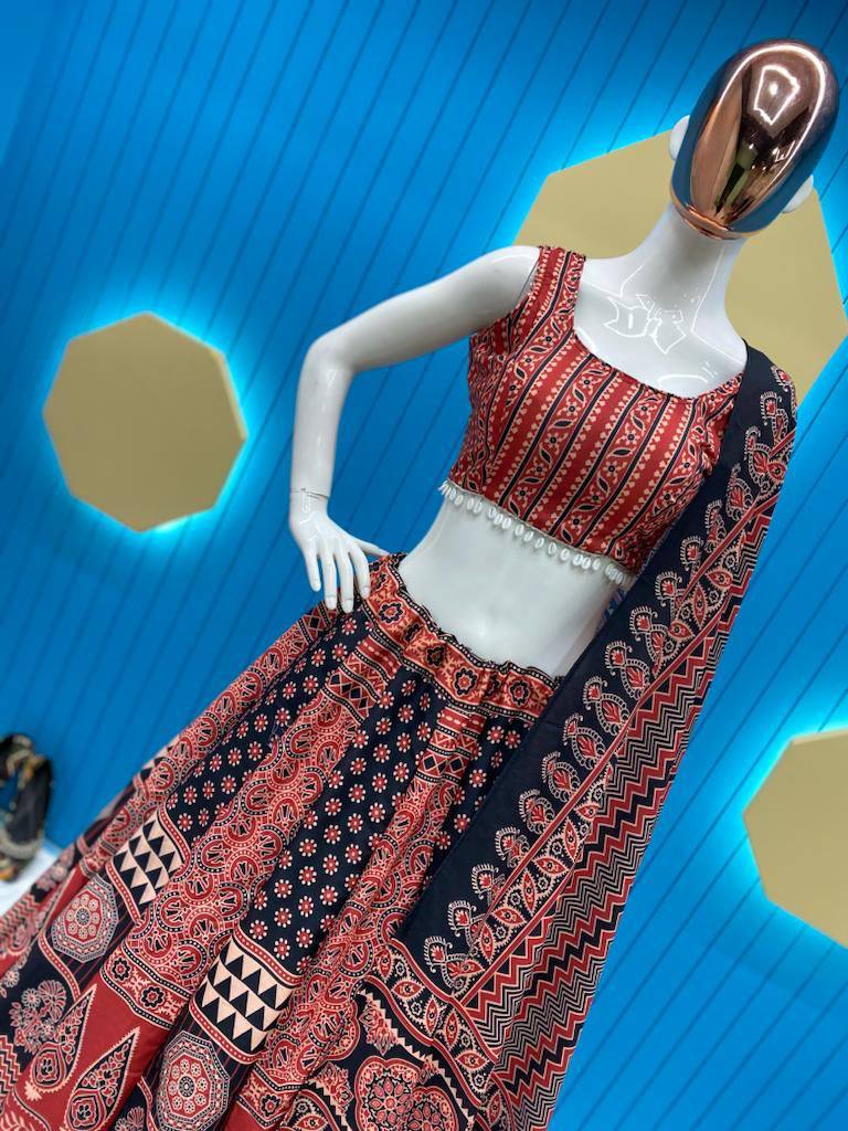 COFFEE ROCK WITH THIS PRINTED AND  KODI LACE NAVRATRI LEHENGA CHOLI