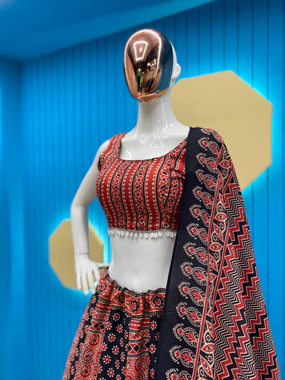COFFEE ROCK WITH THIS PRINTED AND  KODI LACE NAVRATRI LEHENGA CHOLI